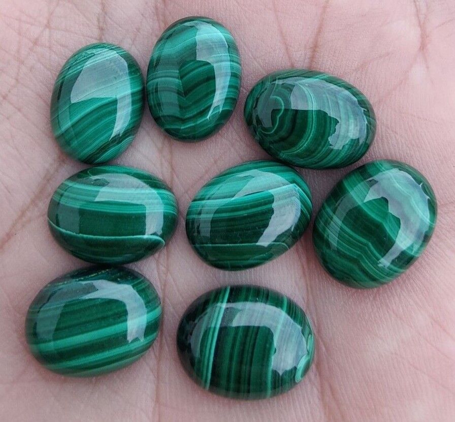 Natural Malachite Oval Shape Cabochon Flat Back Calibrated Loose Gemstone - 8x10