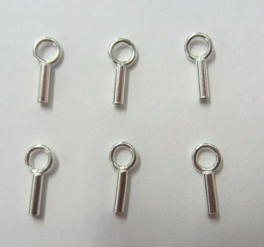 10pcs Sterling Silver End Cap Crimp Tube Cord Leather Wire Jewelry 0.8mm Hole