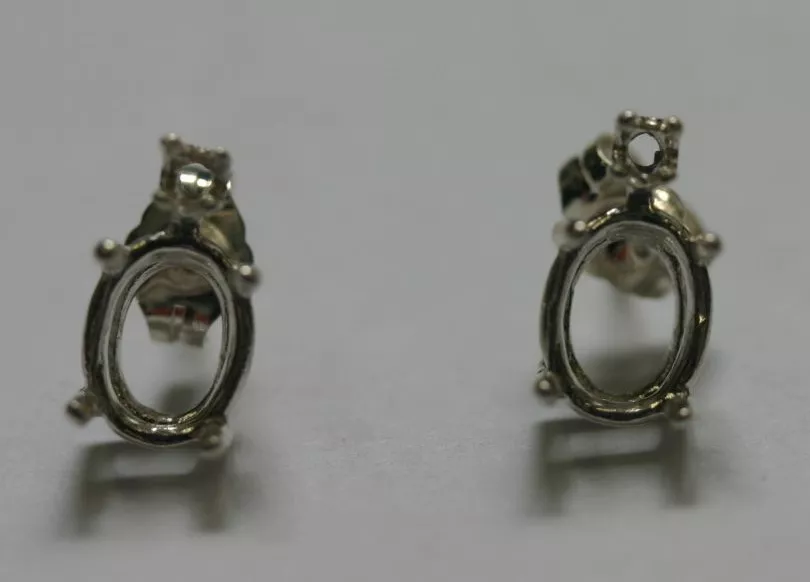 6x8 8x6mm Sterling Silver Oval Earrings Setting Gemstones Single Accent 2mm