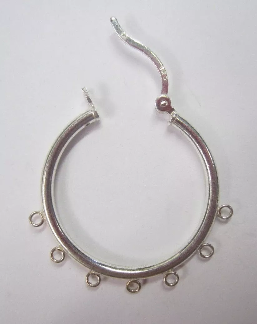 25mm 925 Sterling Silver 7 Ring Hinged Hoop Earrings Findings Multi Strand