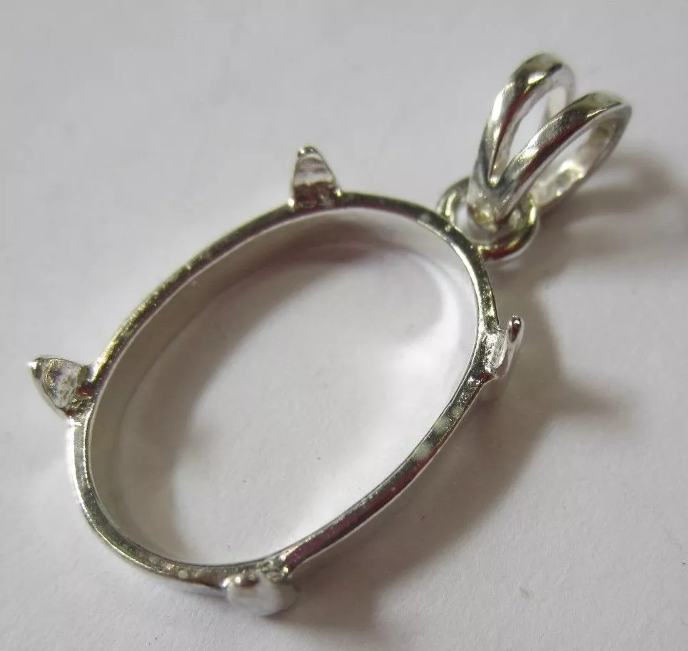 1pc, 15x20mm Solid Sterling Silver Prenotched Cabochon Shell Pendant Mounting