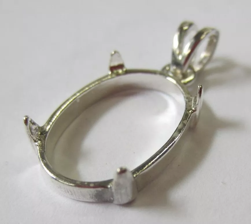 1pc, 15x20mm Solid Sterling Silver Prenotched Cabochon Shell Pendant Mounting