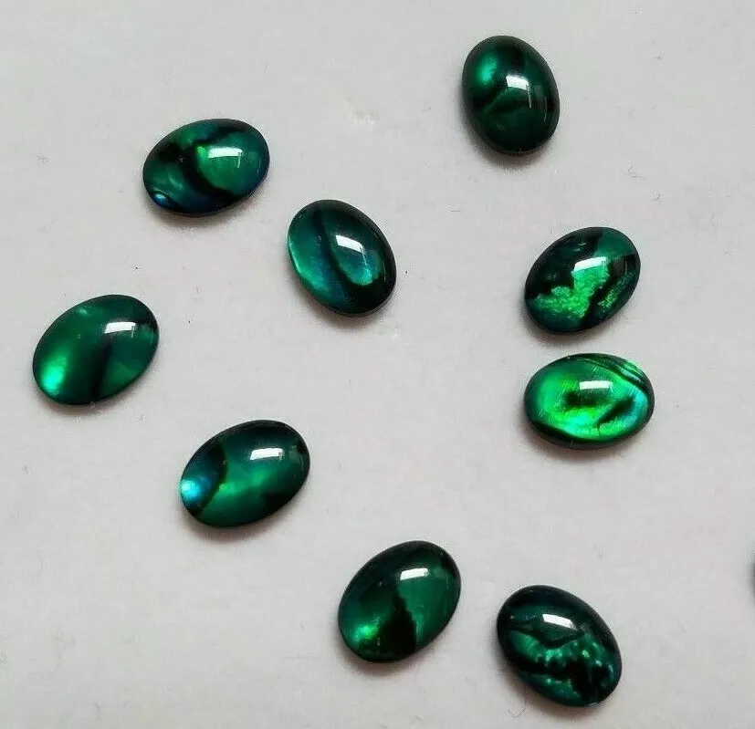 10pcs 10x14mm Natural Paua Shell Green Calibrated Oval Cabochon Gems Jewelry