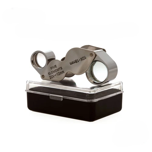 Dual Power Chrome Plated Jeweler’s Loupe in a Plastic Storage Box 10 x 18 mm, 20 x 12  mm