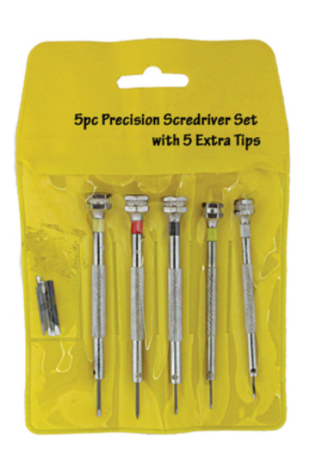 5Pc Precision Screwdriver Set, 5Pc Steel Tips: 0.8, 1.0, 1.2, 1.4, 1.6mm