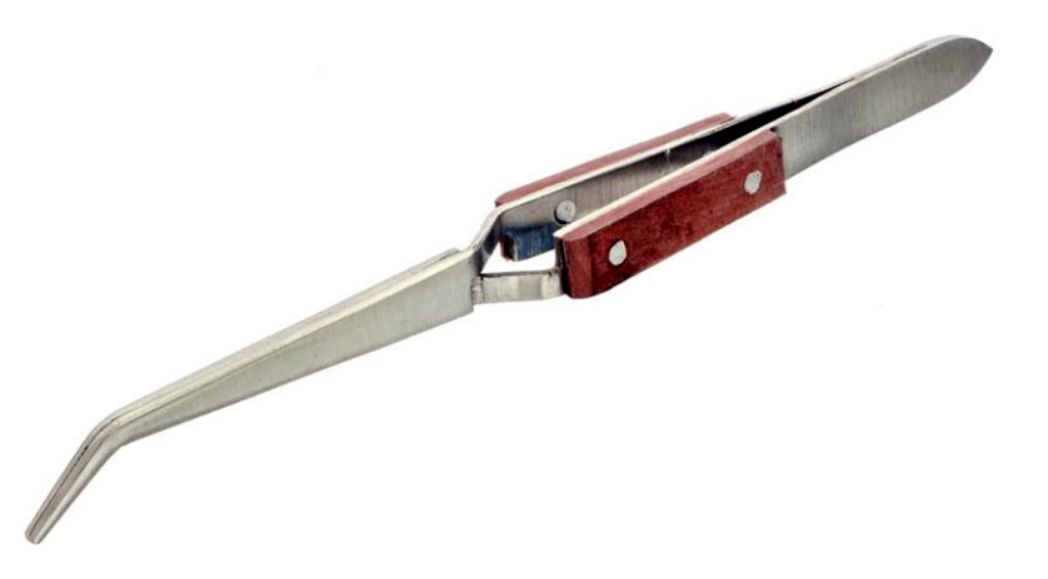 Cross Lock Tweezers Self Closing Fiber Grip 6-1/2" - Bent Tip