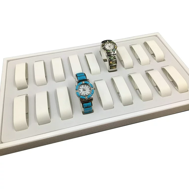 18 Position Watch Display -  White Leatherette