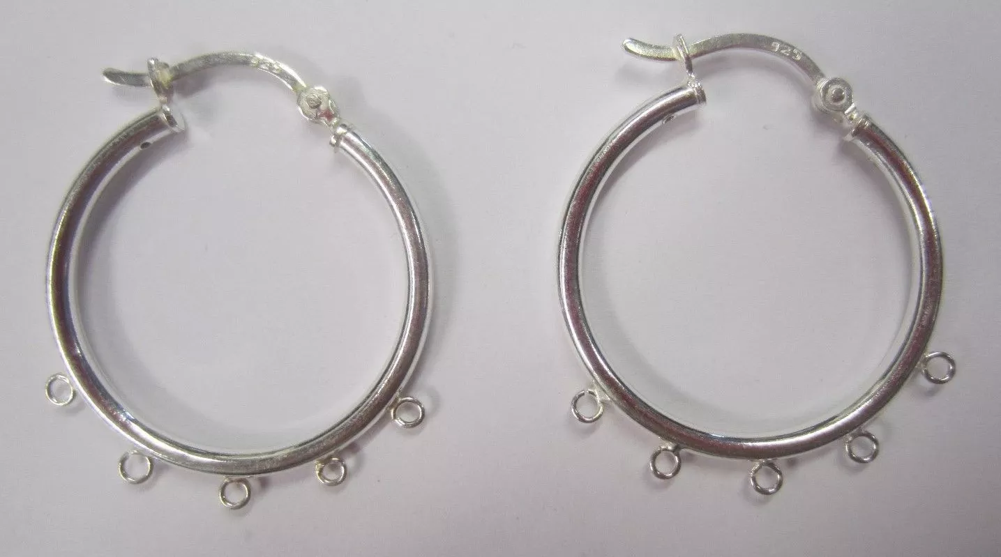 25mm 925 Sterling Silver 5 Ring Hinged Hoop Earrings Findings Multi Strand